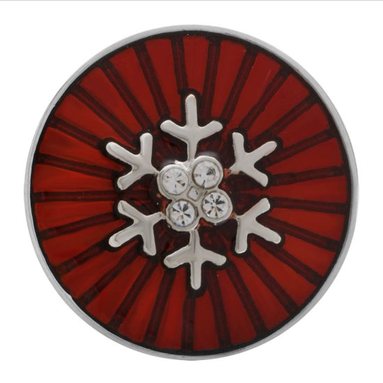 (image for) Snap Jewelry 18-20mm Enamel Snowflake Red & Clear Rhinestones - Click Image to Close