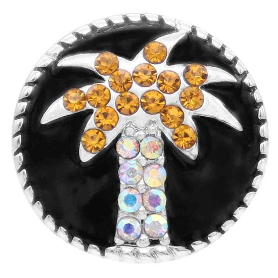 (image for) Snap Jewelry Enamel - Palm Tree on Black & AB/Gold Stones - Click Image to Close