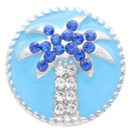 (image for) Snap Jewelry Enamel - Palm Tree on Blue & Clear/Blue Stones - Click Image to Close