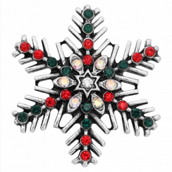 (image for) Snap Jewelry Rhinestone - Christmas Snowflake Red Green & AB - Click Image to Close