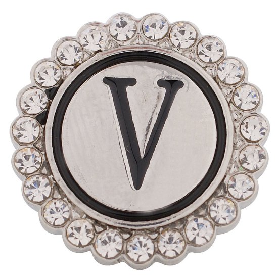 (image for) Snap Jewelry Alphabet Letter V - Metal Rhinestones - Click Image to Close