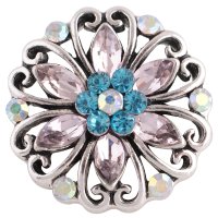 (image for) Snap Jewelry Rhinestone - Flower Open Scroll Blue & Pink