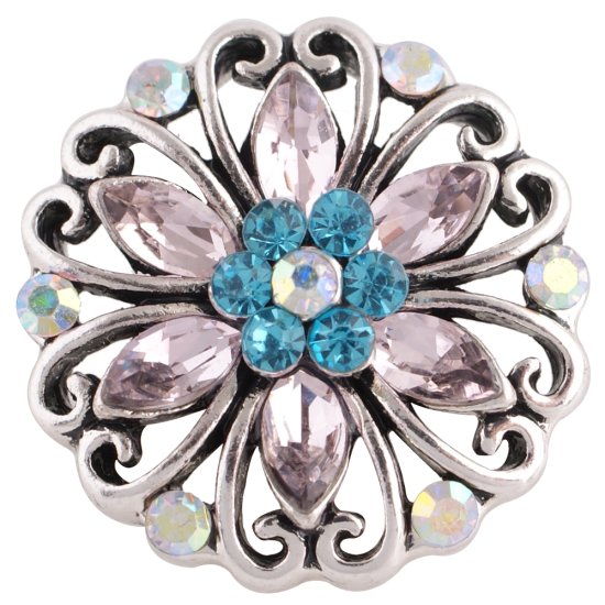 (image for) Snap Jewelry Rhinestone - Flower Open Scroll Blue & Pink - Click Image to Close