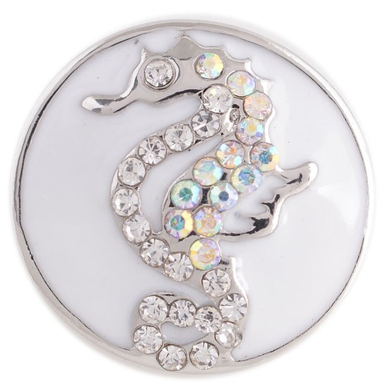 (image for) Snap Enamel Jewelry - Sea Horse White & AB Crystal - Click Image to Close