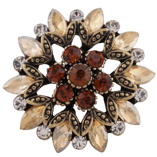 (image for) Snap Jewelry Rhinestone Flower Gold Base - Shades of Brown - Click Image to Close