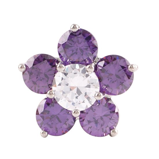 (image for) Snap Jewelry Large CZ - Flower Shape Purple & Clear - Click Image to Close