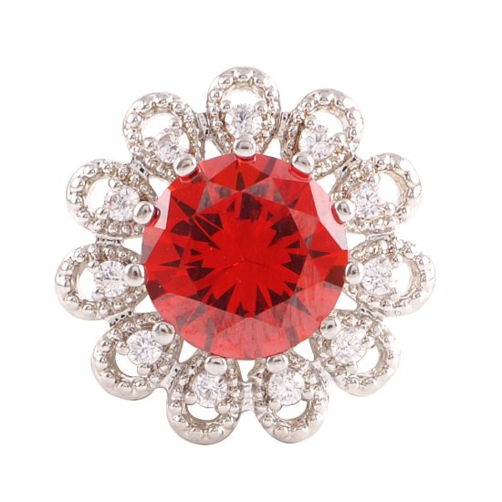 (image for) Snap Jewelry Large CZ - Round Flower Red - Click Image to Close