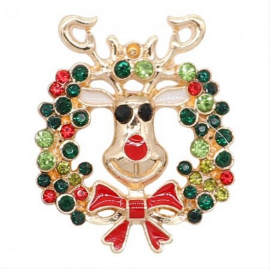 (image for) Snap Jewelry Enamel - Christmas Wreath Rhinestone Enamel Rudolf - Click Image to Close