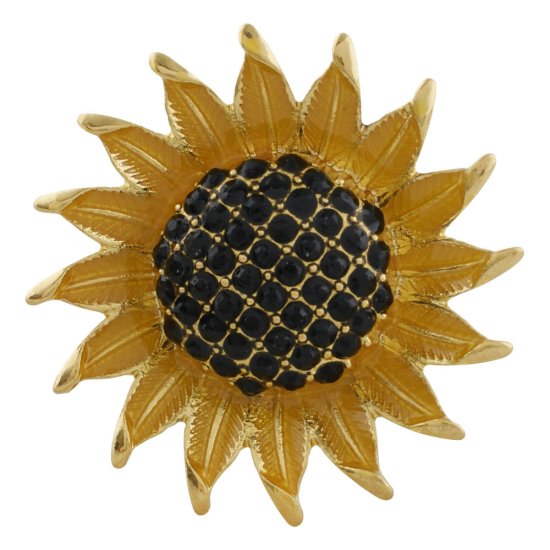 (image for) Snap Jewelry Rhinestone Gold Tone Sunflower Black Center XL 35mm - Click Image to Close