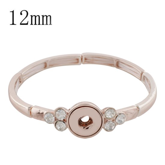 (image for) Mini Snap 12mm - Bracelet Stretch Rose Gold Tone & Clear Stones - Click Image to Close