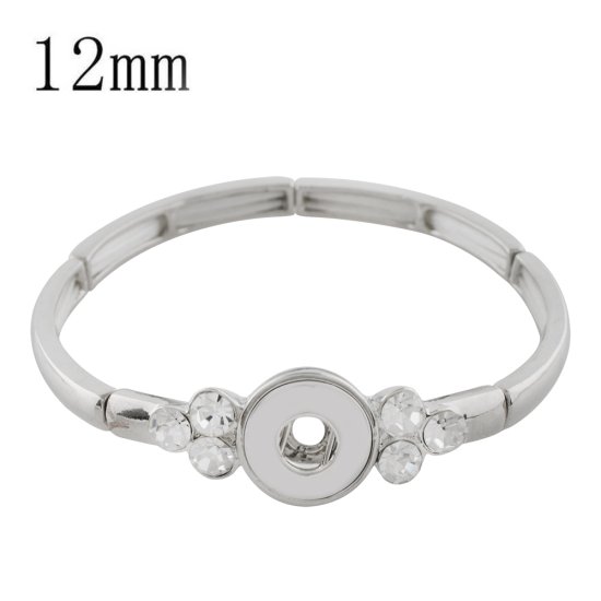 (image for) Mini Snap 12mm - Bracelet Stretch Silver Tone & Clear Stones - Click Image to Close