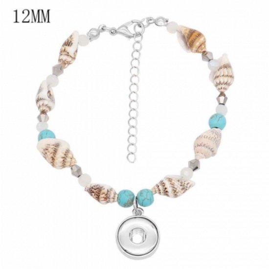 (image for) Mini 12mm Snap Jewelry Shell & Turquoise Stone Anklet 10" - Click Image to Close