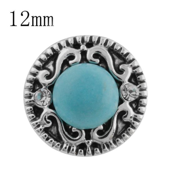 (image for) Mini 12mm Snap Jewelry Stone Turquoise & Rhinestone Scroll - Click Image to Close