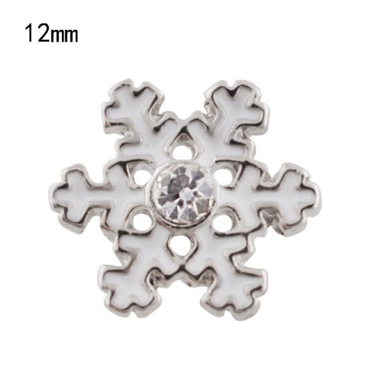 (image for) Mini 12mm Snap Enamel Jewelry Christmas Snowflake White - Click Image to Close