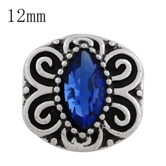 (image for) Mini Snap 12mm - Rhinestone Scroll Design Dark Blue - Click Image to Close