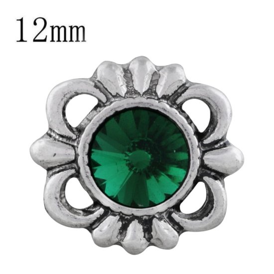 (image for) Mini Snap 12mm - Open Scroll Design Green Stone - Click Image to Close