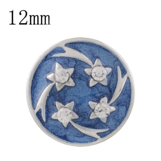 (image for) Mini Snap 12mm - Enamel Blue Paint & Clear Stone Stars - Click Image to Close