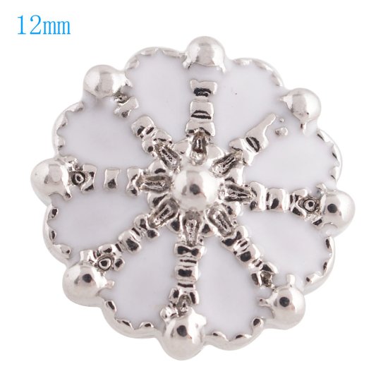 (image for) Mini Snap 12mm - Enamel White Flower - Click Image to Close