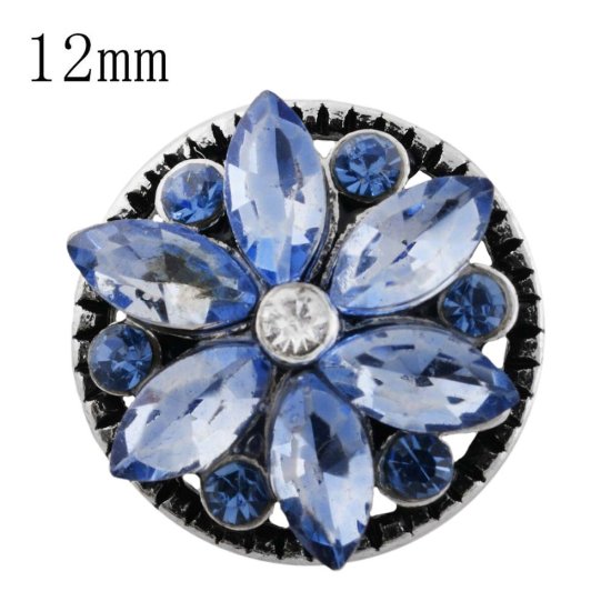 (image for) Mini Snap 12mm - Rhinestone Flower Shades of Blue - Click Image to Close