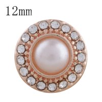 (image for) Mini Snap 12mm Pearl Rhinestone Halo Rose Gold Tone & Clear