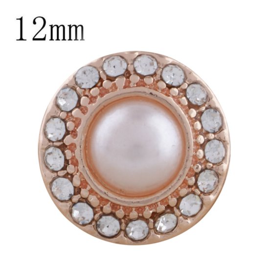 (image for) Mini Snap 12mm Pearl Rhinestone Halo Rose Gold Tone & Clear - Click Image to Close