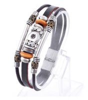 (image for) Mini 12mm Snap Leather Bracelet Hinge Lock Black Beaded Leather