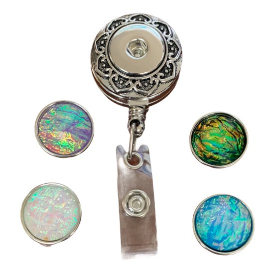 (image for) Badge Holder Retractable Reel Holds 4 Snap Jewelry Charm 18-20mm - Click Image to Close