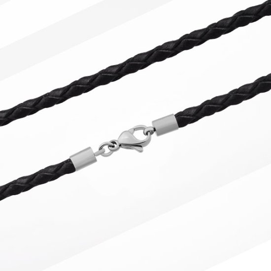 (image for) Stainless Steel 3.0mm Black Leather Rope Chain - 18" - Click Image to Close