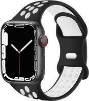 (image for) Black & White Apple Silicone Sport Bands 38mm 40mm 41mm Breathable Replacement Strap