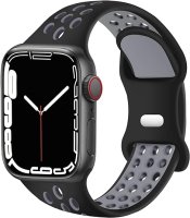 (image for) Black & Dark Gray Apple Silicone Sport Bands 38mm 40mm 41mm Breathable Replacement Strap