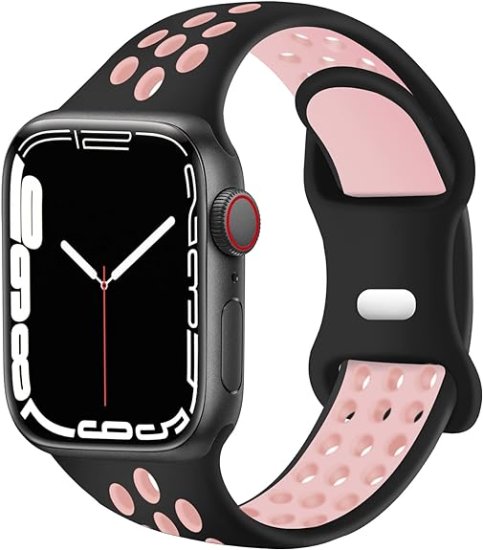 (image for) Black & Pink Apple Silicone Sport Bands 42mm 44mm 45mm 49mm Breathable Replacement Strap Small - Click Image to Close