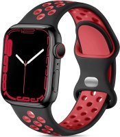 (image for) Black & Rose Red Apple Silicone Sport Bands 38mm 40mm 41mm Breathable Replacement Strap