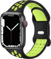 (image for) Black & Green Apple Silicone Sport Bands 38mm 40mm 41mm Breathable Replacement Strap