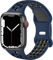 (image for) Midnight Blue & Black Apple Silicone Sport Bands 42mm 44mm 45mm 49mm Breathable Replacement Strap Small