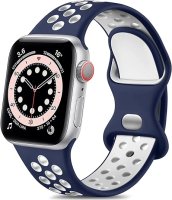 (image for) Midnight Blue & White Apple Silicone Sport Bands 38mm 40mm 41mm Breathable Replacement Strap