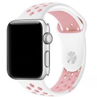 (image for) White & Pink Apple Silicone Sport Bands 42mm 44mm 45mm 49mm Breathable Replacement Strap