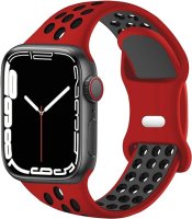 (image for) Red & Black Apple Silicone Sport Bands 38mm 40mm 41mm Breathable Replacement Strap