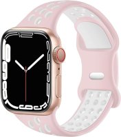 (image for) Pink & White Apple Silicone Sport Bands 42mm 44mm 45mm 49mm Breathable Replacement Strap Small