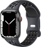 (image for) Black & Black Apple Silicone Sport Bands 42mm 44mm 45mm 49mm Breathable Replacement Strap