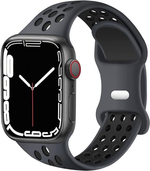 (image for) Black & Black Apple Silicone Sport Bands 38mm 40mm 41mm Breathable Replacement Strap - Click Image to Close