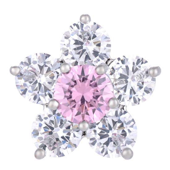 (image for) Snap Jewelry Large CZ - 5 Petal Flower Pink & Clear - Click Image to Close