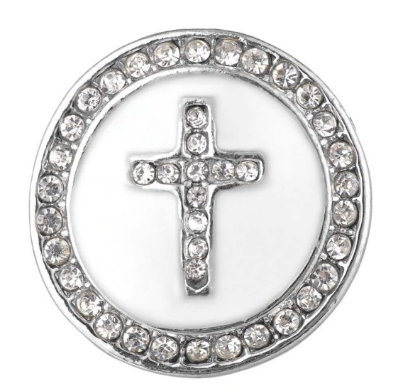 (image for) Snap Jewelry 18-20mm Enamel Cross White & Clear Halo - Click Image to Close