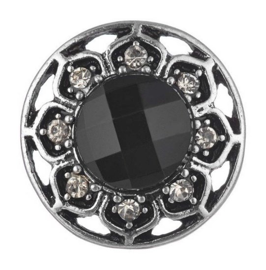 (image for) Snap Jewelry 18-20mm Rhinestone Faceted Flower Black - Click Image to Close