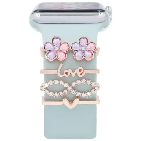 (image for) Love of Pearl Flower Watch Band Charm Set Rose Gold Tone Compatible with all Apple Watch Series - Click Image to Close