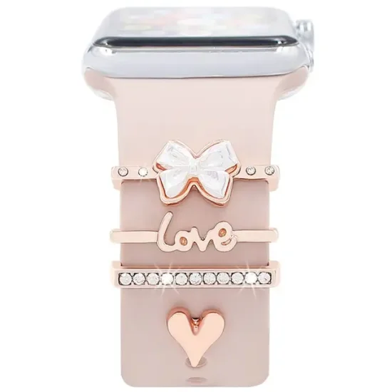 (image for) Love of Bow Watch Band Charm Set Rose Gold Tone Compatible with all Apple Watch Series - Click Image to Close