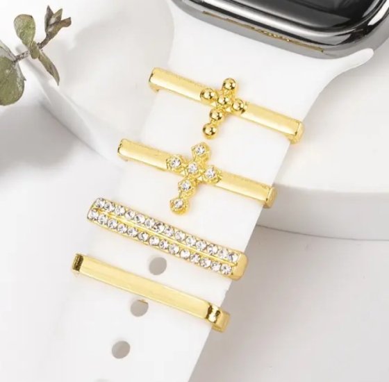 (image for) Cross Watch Band Charm Set Gold Tone Compatible with all Apple Watch Series - Click Image to Close