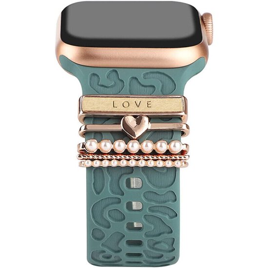 (image for) Love of Pearl Heart Watch Band Charm Set Rose Gold Tone Compatible with all Apple Watch Series - Click Image to Close