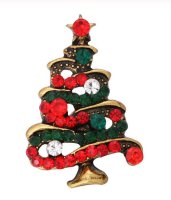 (image for) Snap Jewelry Rhinestone Christmas Tree Green & Red Gold Base